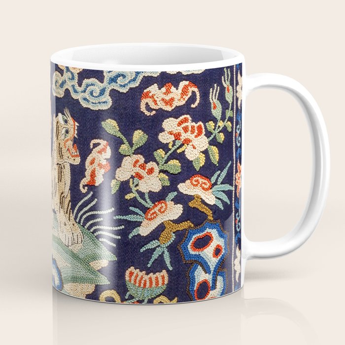 Oriental Tiger vintage embroidery tapestry Coffee Mug Gallery Image 1
