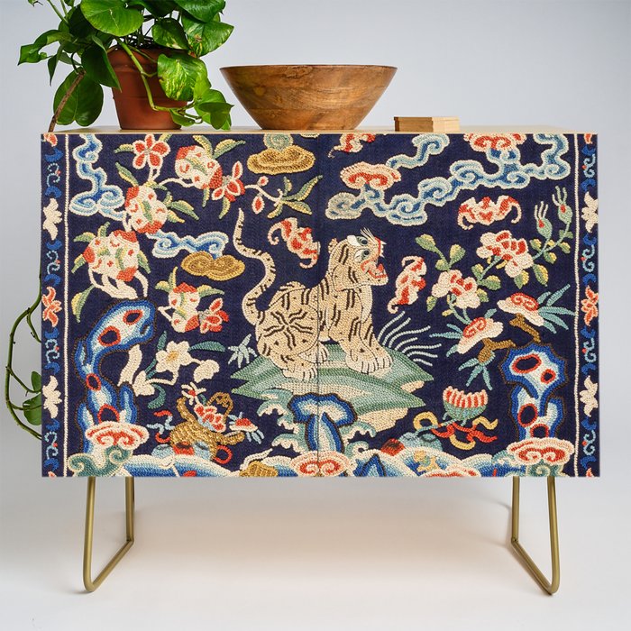 Oriental Tiger vintage embroidery tapestry Credenza Gallery Image 1