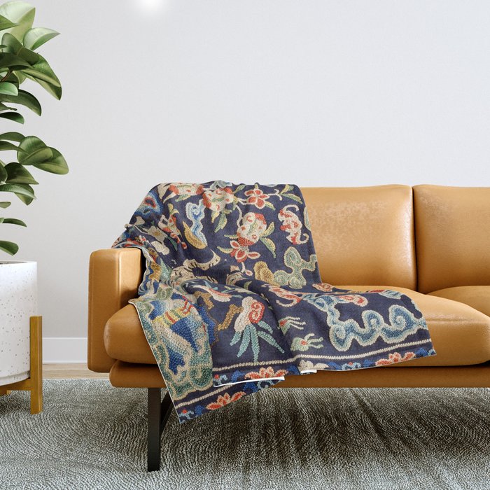 Oriental Tiger vintage embroidery tapestry Throw Blanket Gallery Image 1