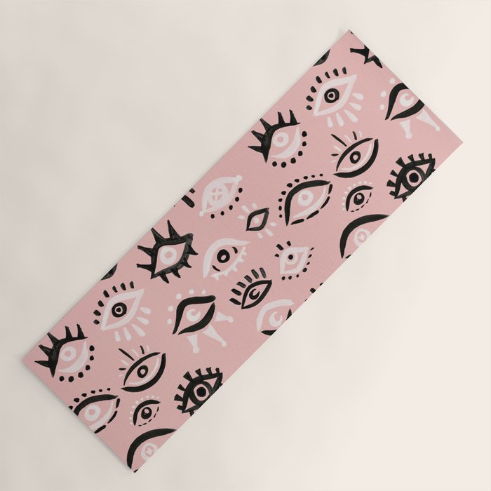 Mystic Eyes - Blush & Black Palette Yoga Mat Gallery Image 1