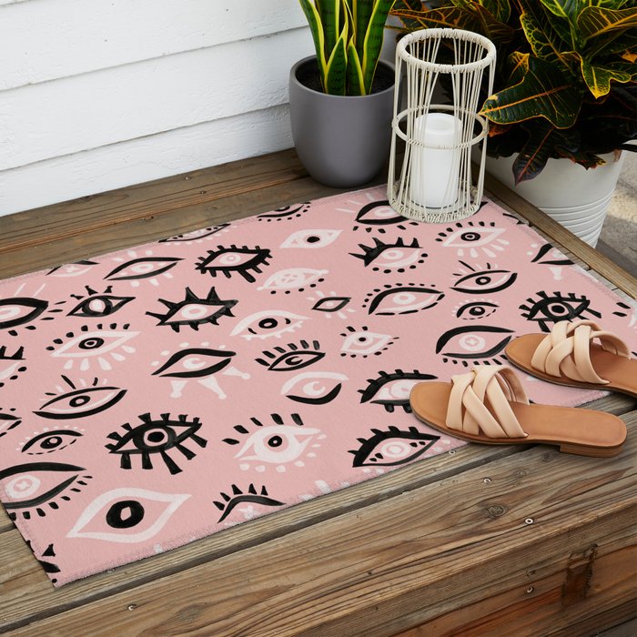 Mystic Eyes - Blush & Black Palette Outdoor Rug Gallery Image 2