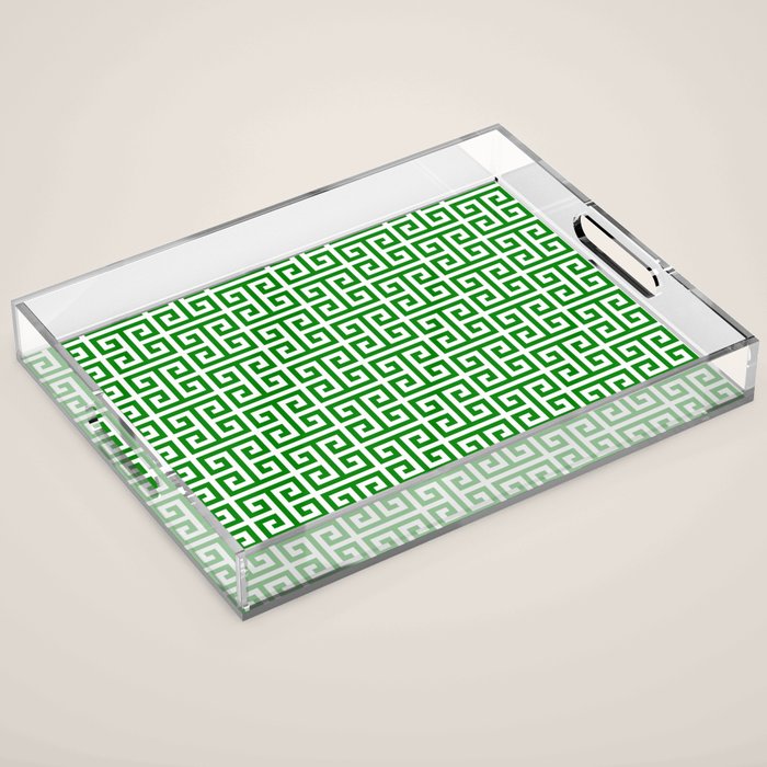 Green and White Greek Key Pattern Acrylic Tray Gallery Image 1