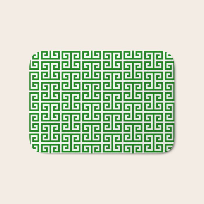 Green and White Greek Key Pattern Bath Mat Gallery Image 1