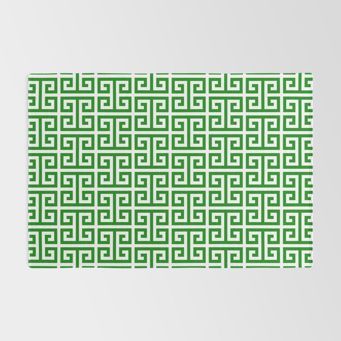 Green and White Greek Key Pattern Rug Gallery Image 2