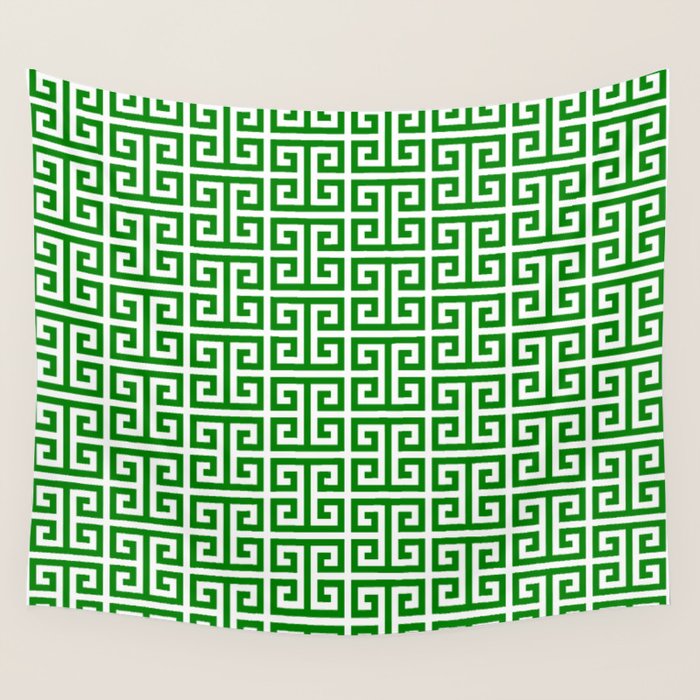 Green and White Greek Key Pattern Wall Tapestry Gallery Image 4