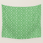 Green and White Greek Key Pattern Wall Tapestry Gallery Image 4
