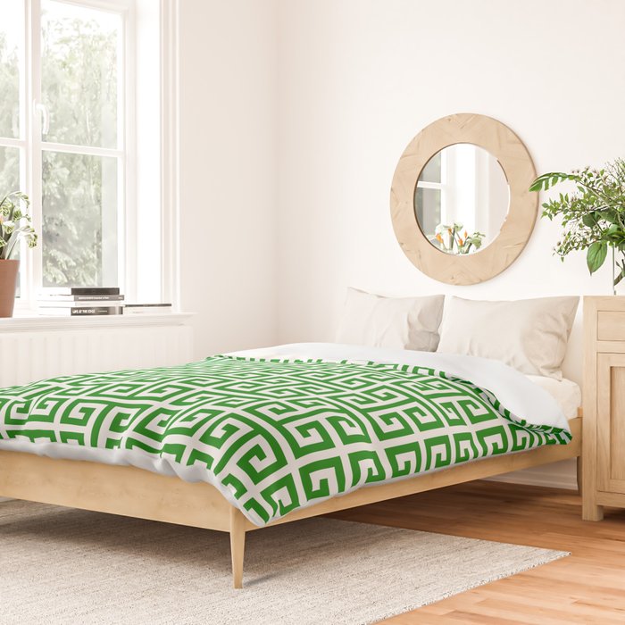 Green and White Greek Key Pattern Duvet Cover Gallery Image 2
