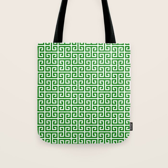 Green and White Greek Key Pattern Tote Bag Gallery Image 1