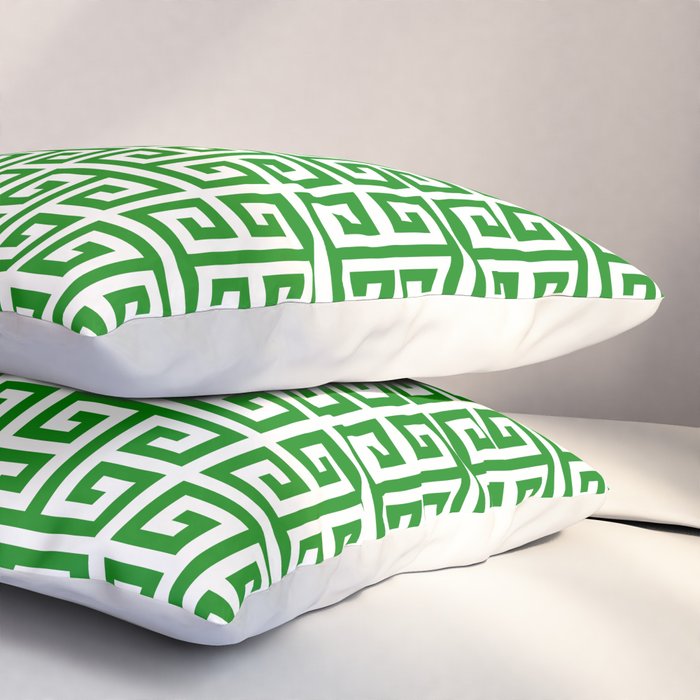 Green and White Greek Key Pattern Pillow Sham Gallery Image 3