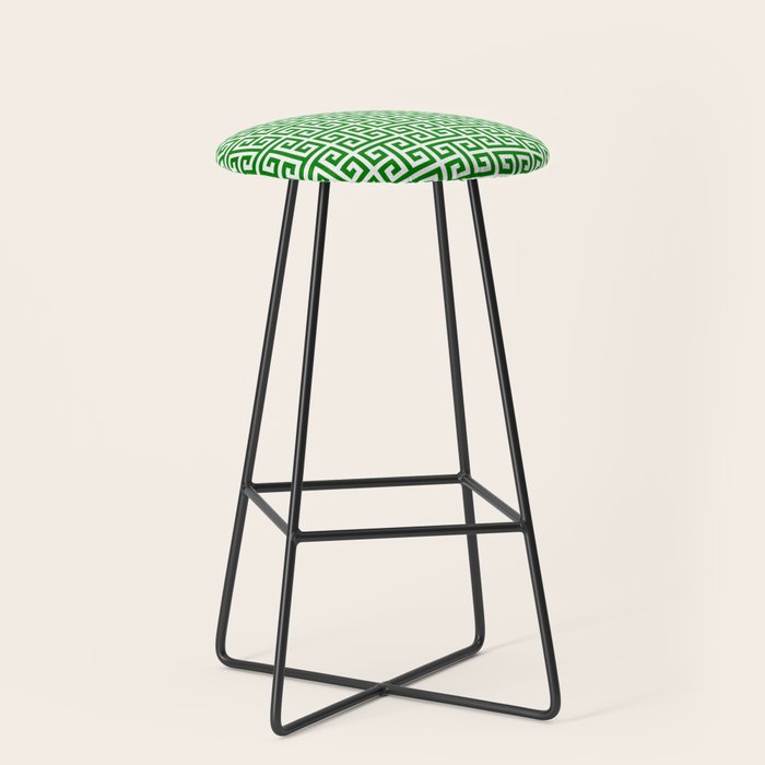 Green and White Greek Key Pattern Stool Gallery Image 1