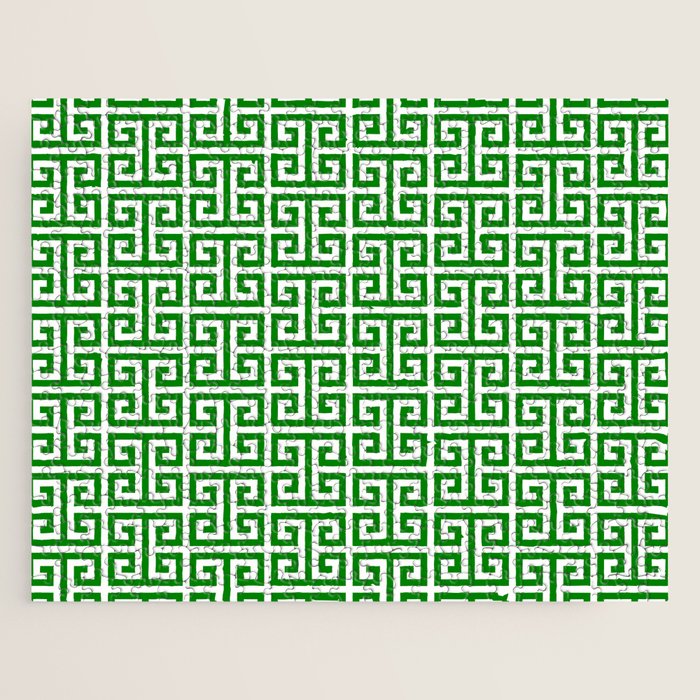 Green and White Greek Key Pattern Jigsaw Puzzle Gallery Image 1