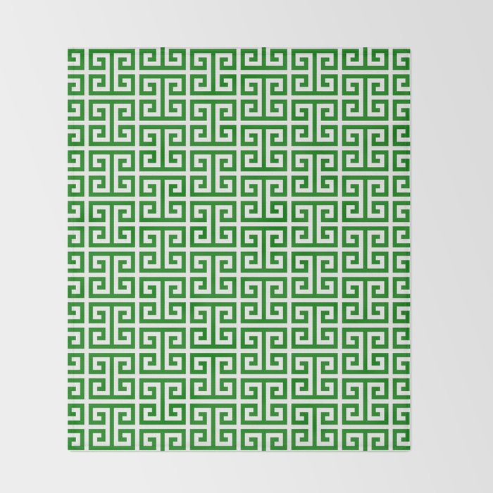 Green and White Greek Key Pattern Throw Blanket Gallery Image 2