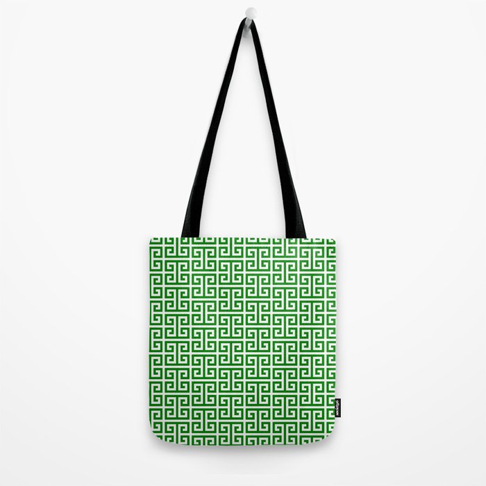 Green and White Greek Key Pattern Tote Bag Gallery Image 2