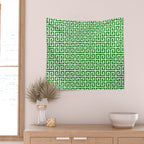 Green and White Greek Key Pattern Wall Tapestry Gallery Image 2