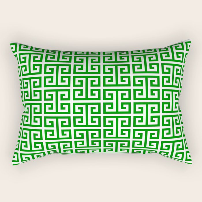 Green and White Greek Key Pattern Rectangular Pillow Gallery Image 2