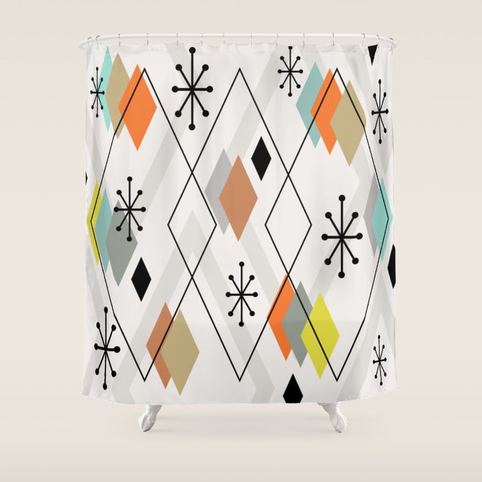 Mid Century Modern Scattered Diamonds Shower Curtain Gallery Image 1