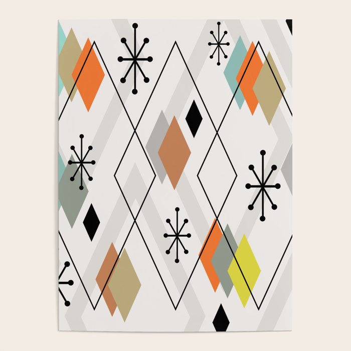 Mid Century Modern Scattered Diamonds Poster Gallery Image 1