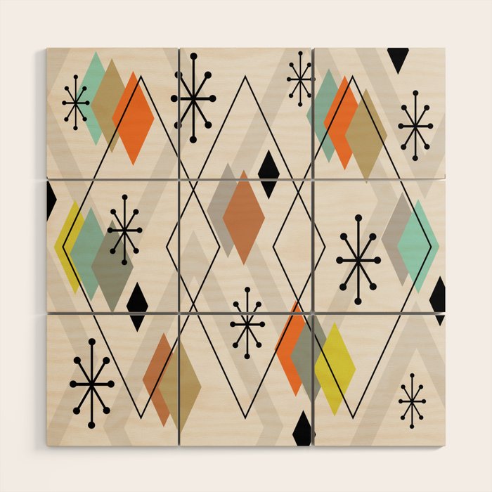 Mid Century Modern Scattered Diamonds Wood Wall Art Gallery Image 1