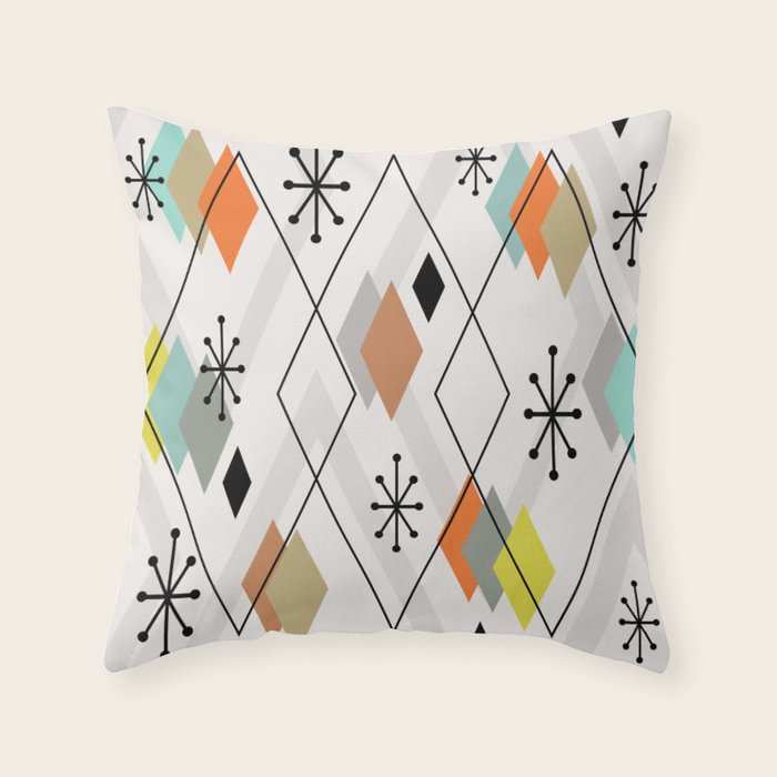 Mid Century Modern Scattered Diamonds Throw Pillow Gallery Image 6