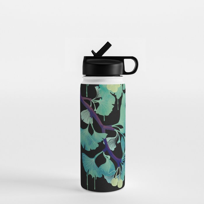 O Ginkgo (on Black) Water Bottle Gallery Image 1