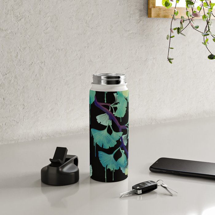 O Ginkgo (on Black) Water Bottle Gallery Image 4