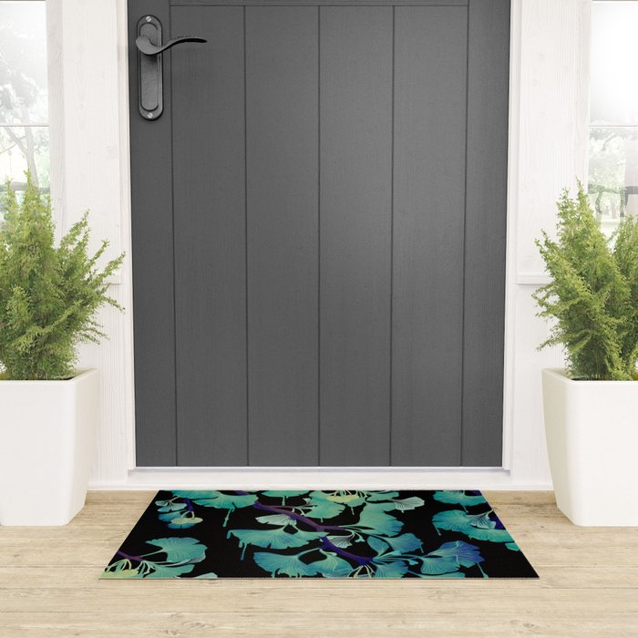 O Ginkgo (on Black) Welcome Mat Gallery Image 3