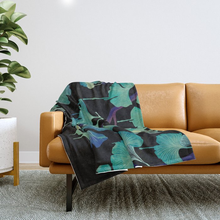 O Ginkgo (on Black) Throw Blanket Gallery Image 1