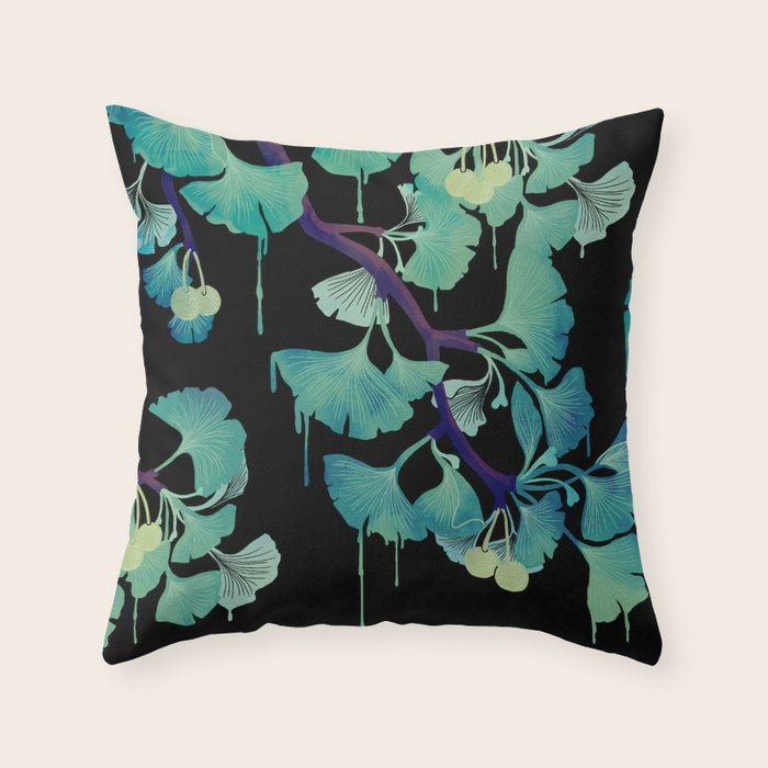O Ginkgo (on Black) Throw Pillow Gallery Image 6
