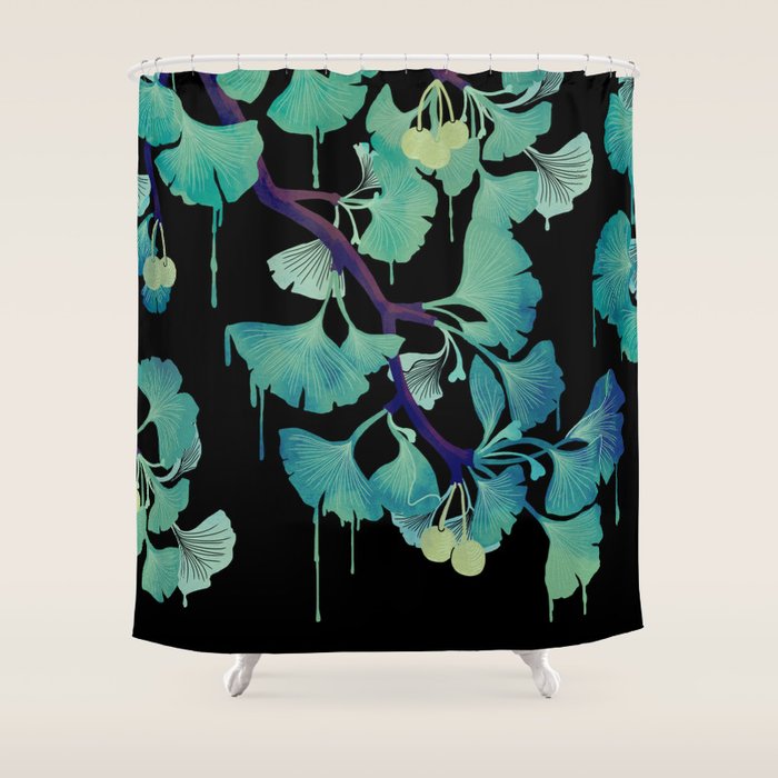 O Ginkgo (on Black) Shower Curtain Gallery Image 1