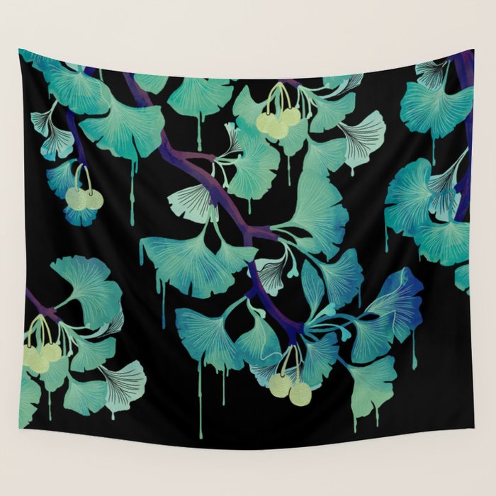 O Ginkgo (on Black) Wall Tapestry Gallery Image 4