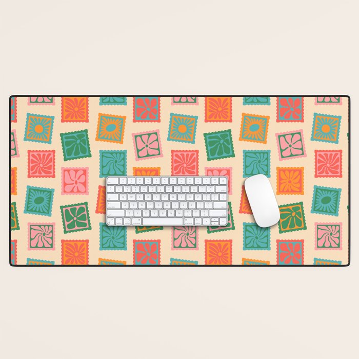 Vintage flower postage stamp pattern Desk Mat Gallery Image 1
