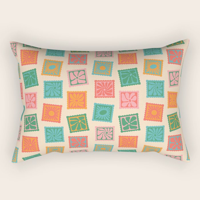 Vintage flower postage stamp pattern Rectangular Pillow Gallery Image 1
