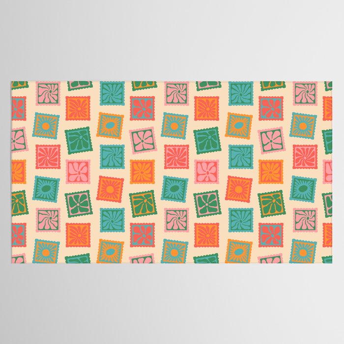 Vintage flower postage stamp pattern Tablecloth Gallery Image 2
