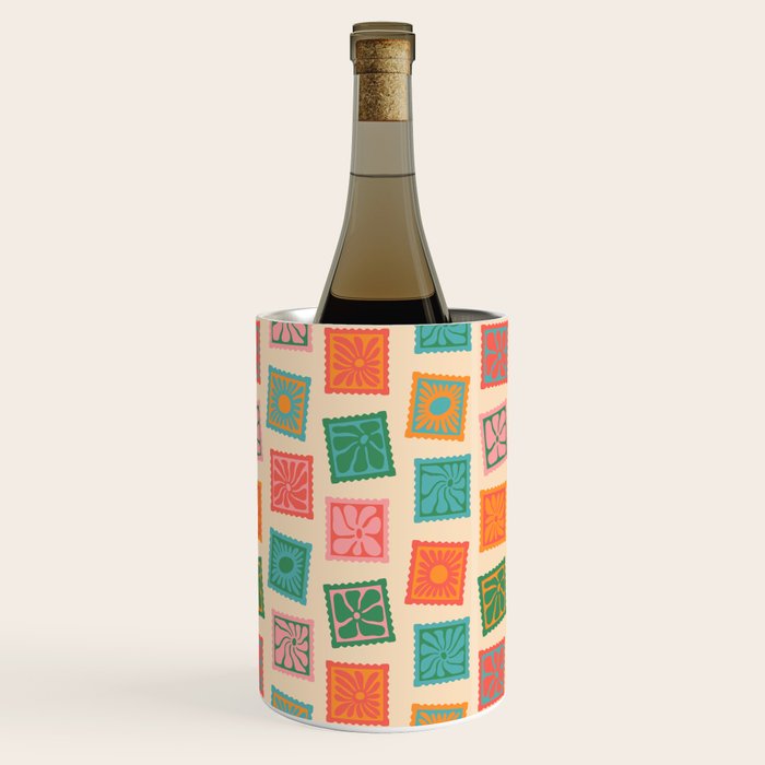 Vintage flower postage stamp pattern Wine Chiller Gallery Image 2