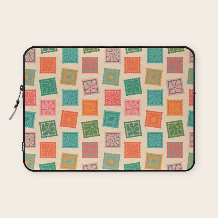 Vintage flower postage stamp pattern Laptop Sleeve Gallery Image 1