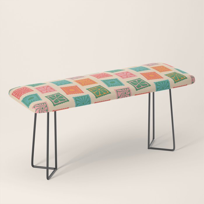 Vintage flower postage stamp pattern Bench Gallery Image 1