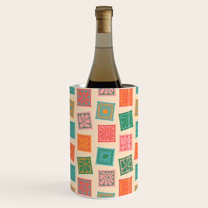 Vintage flower postage stamp pattern Wine Chiller Gallery Image 1