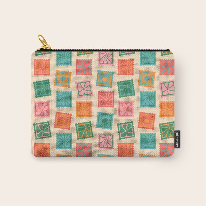 Vintage flower postage stamp pattern Carry All Pouch Gallery Image 1
