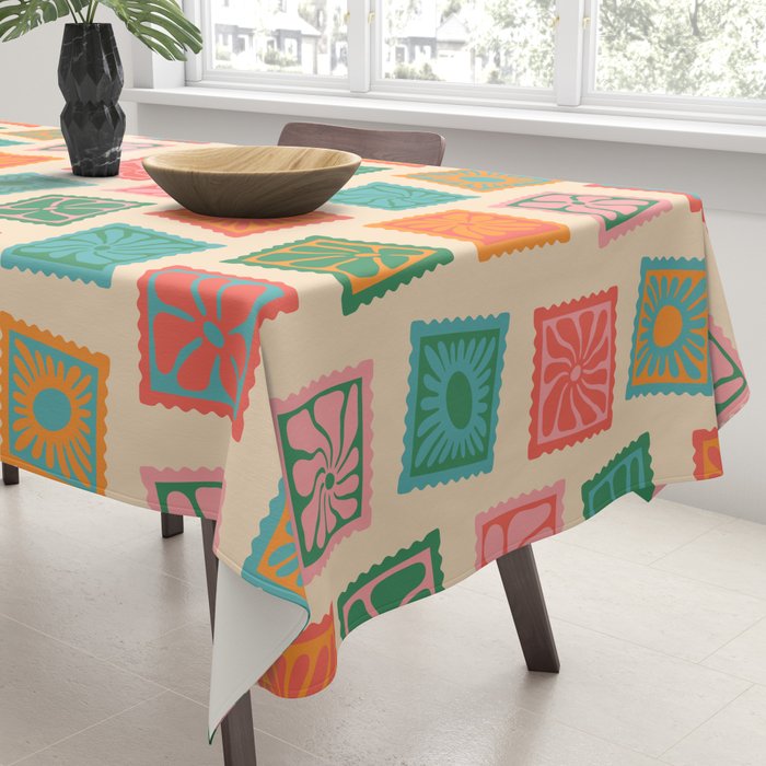 Vintage flower postage stamp pattern Tablecloth Gallery Image 3