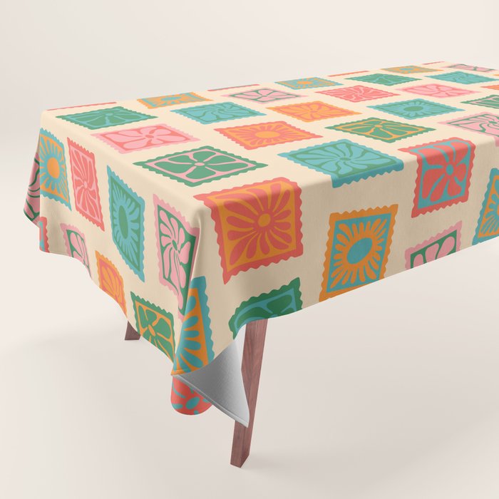Vintage flower postage stamp pattern Tablecloth Gallery Image 1