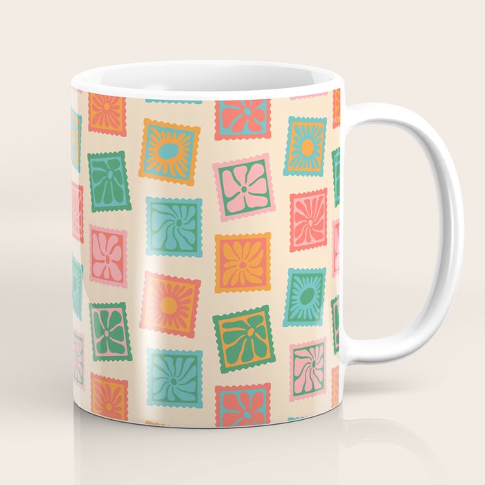 Vintage flower postage stamp pattern Coffee Mug Gallery Image 1