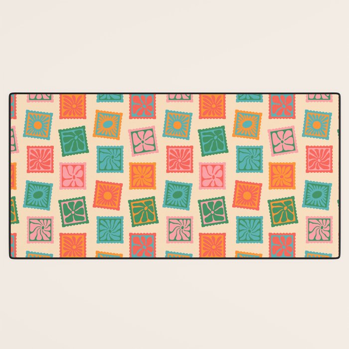 Vintage flower postage stamp pattern Desk Mat Gallery Image 3