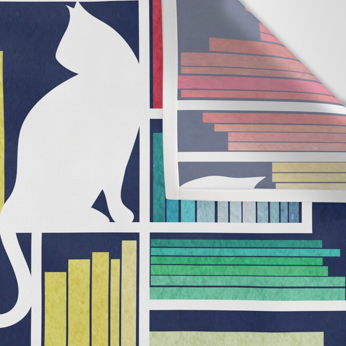 Rainbow bookshelf // navy blue background white shelf and library cats Wall Tapestry Gallery Image 3
