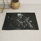 WWII aircraft engine installation by female workers inspirational black and white photograph   Rug Gallery Image 1