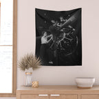 WWII aircraft engine installation by female workers inspirational black and white photograph   Wall Tapestry Gallery Image 2