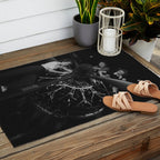 WWII aircraft engine installation by female workers inspirational black and white photograph   Outdoor Rug Gallery Image 2