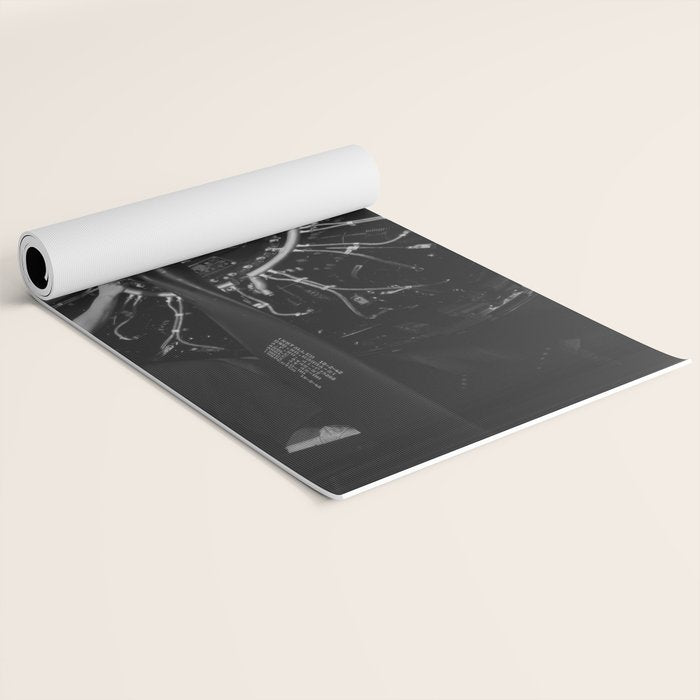WWII aircraft engine installation by female workers inspirational black and white photograph   Yoga Mat Gallery Image 2