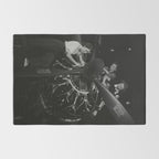 WWII aircraft engine installation by female workers inspirational black and white photograph   Rug Gallery Image 2