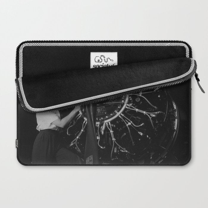 WWII aircraft engine installation by female workers inspirational black and white photograph   Laptop Sleeve Gallery Image 2