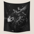 WWII aircraft engine installation by female workers inspirational black and white photograph   Wall Tapestry Gallery Image 4